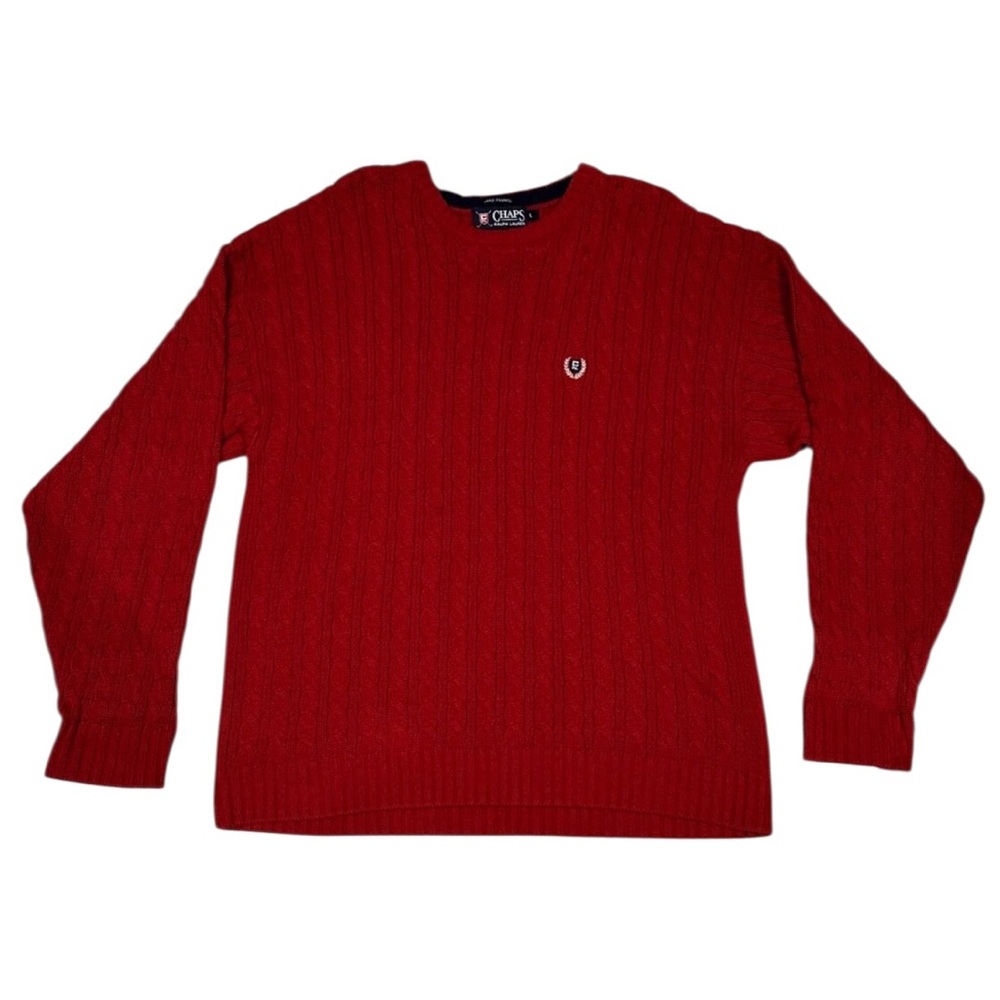 Chaps Ralph Lauren Red Hand Framed Sweater Large